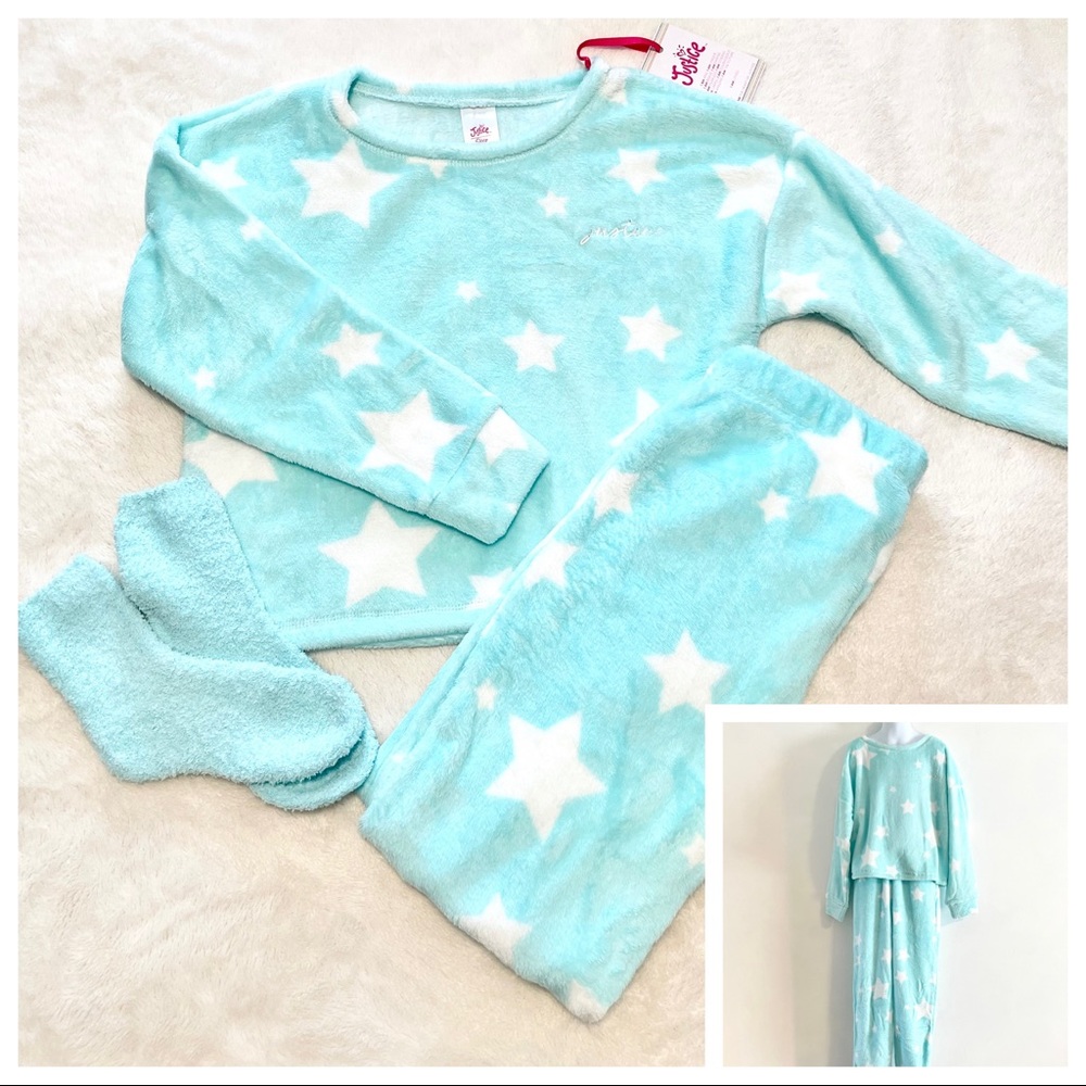 🆕Girl’s 3PC Justice Plush Patterned Pajama/Lounge Set